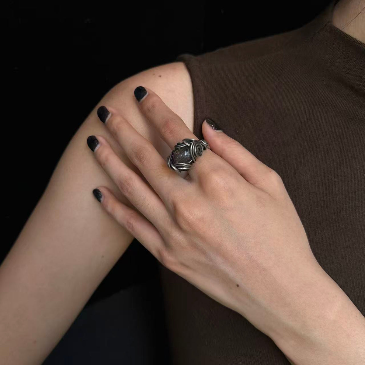 OOAK-The Moss Veil Phantom Quartz Ring