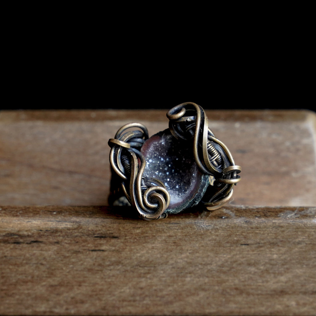 OOAK-The Mist Hollow Mexican Agate Geode Ring