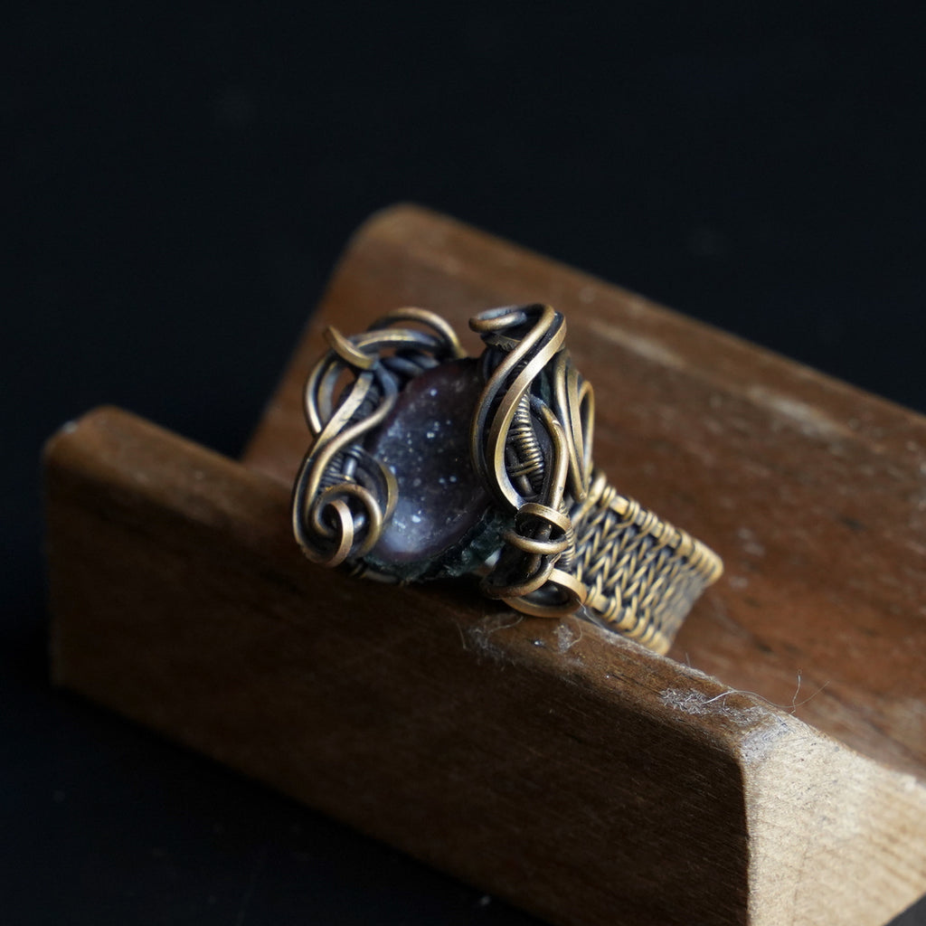 OOAK-The Mist Hollow Mexican Agate Geode Ring