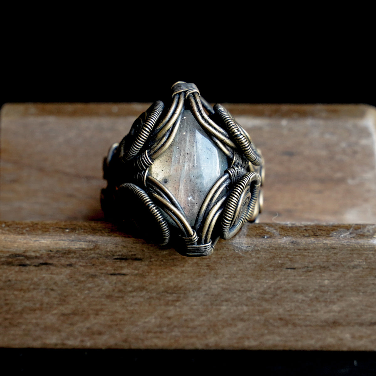 OOAK-The Gilded Veil Mexican Labradorite Ring