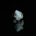 The Quiet Frost natural crystal cluster ring with hand-shaped white copper wirework, frontview